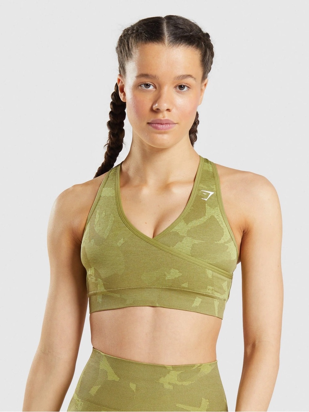 Gym Shark Adapt Green Camo Seamless Sports Bra